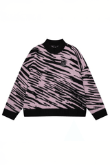 Winter Retro Zebra Knit Sweater – Embroidered Crew Neck for Couples - 4inme