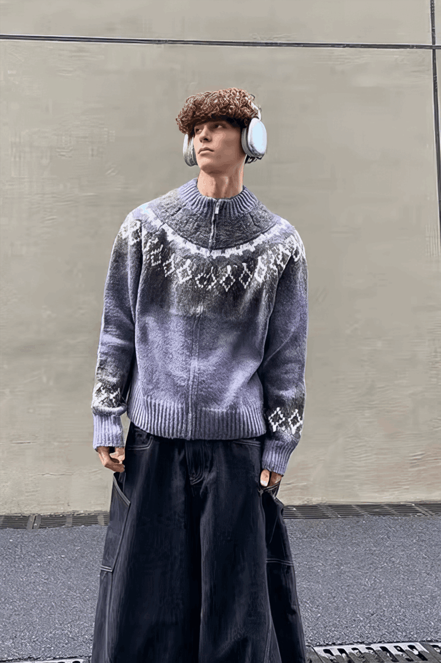 Fair Isle Zip Knit Cardigan - 4inme