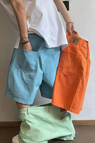 Men's Washed Canvas Shorts - Summer Solid Pastel Colors - 4inme